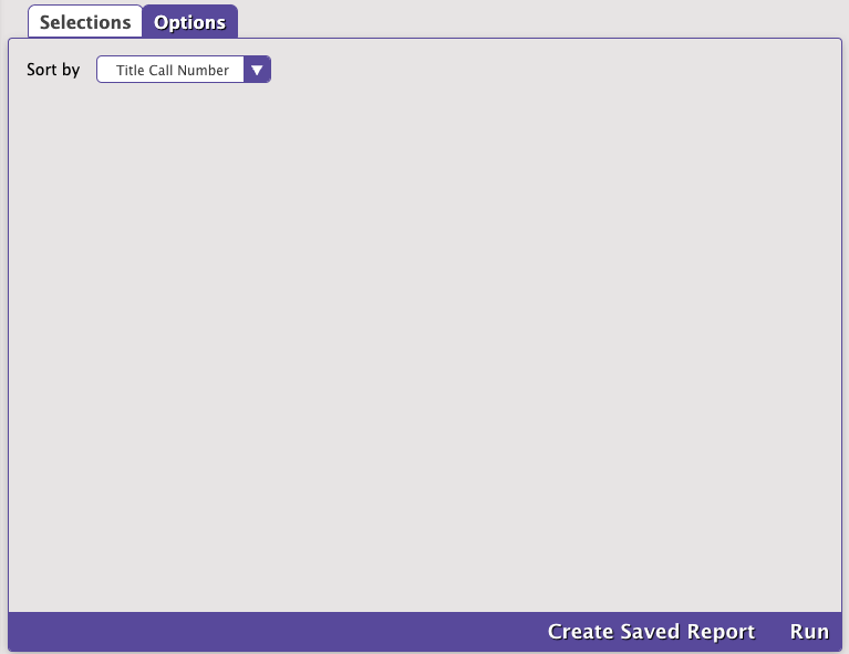 screenshot of this report's Options tab (sort by)