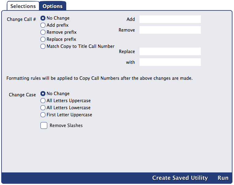 Change Copy Call Numbers utility Options