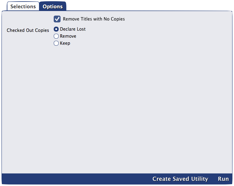 Remove Copies utility Options tab